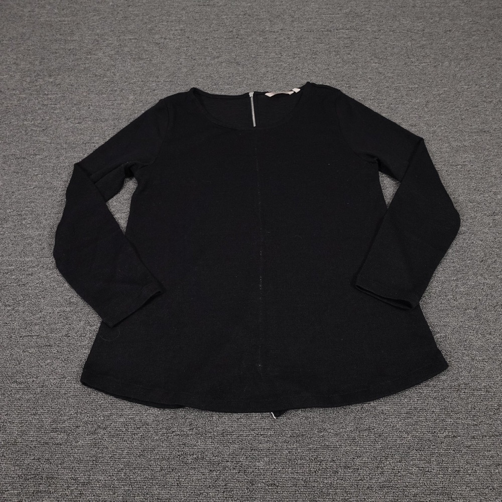 Soft Surroundings Sweater‎ Womens PM Black Polyester Rayon Crewneck Zip Back